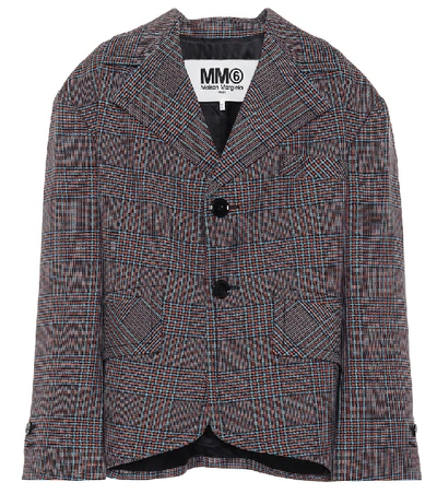Shop Mm6 Maison Margiela Checked Wool-blend Jacket In Blue