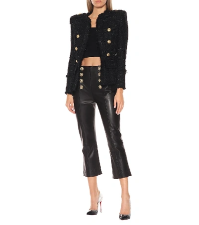 Shop Balmain High-rise Cropped Leather Pants In Black