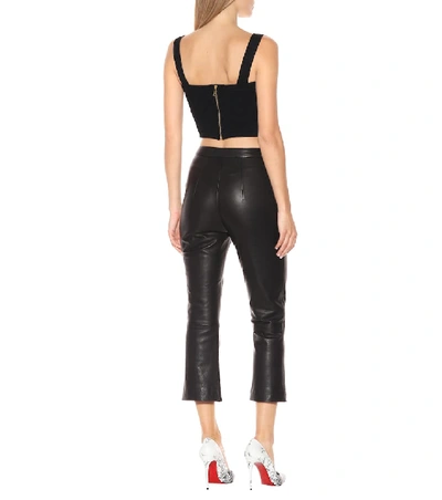 Shop Balmain High-rise Cropped Leather Pants In Black