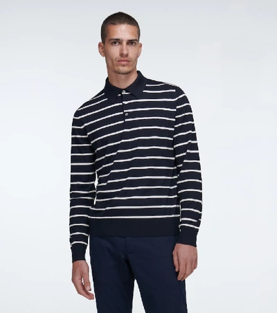 Shop Ralph Lauren Striped Wool Long-sleeved Polo In Blue