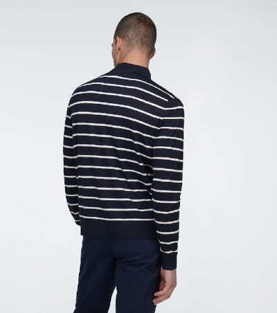 Shop Ralph Lauren Striped Wool Long-sleeved Polo In Blue
