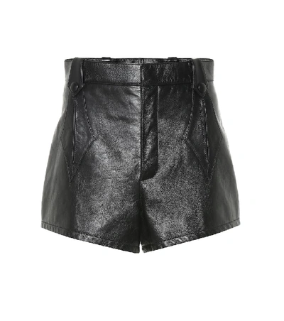 Shop Saint Laurent High-waisted Leather Shorts In Black