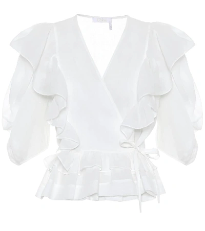 Shop Chloé Ruffled Ramie Wrap Blouse In White