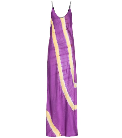Shop Palm Angels Tie-dye Satin Slip Maxi Dress In Purple