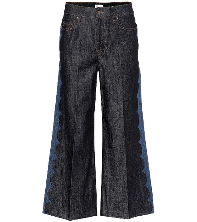 Shop Red Valentino Wide-leg Cropped Jeans In Blue