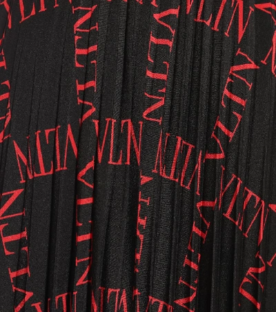 Shop Valentino Printed Pleated Silk Midi Skirt In Black