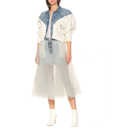 Shop Ben Taverniti Unravel Project Tulle-skirted Denim Shorts In Blue