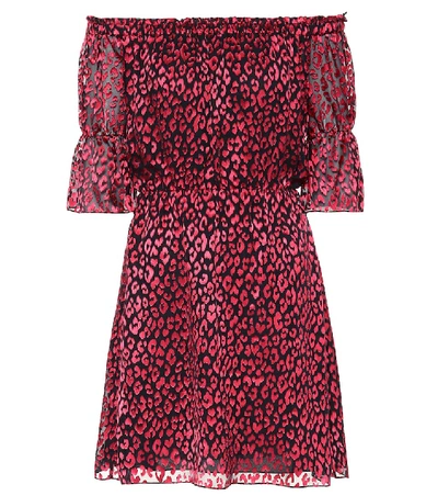 Shop Saint Laurent Leopard Silk-blend Minidress In Red