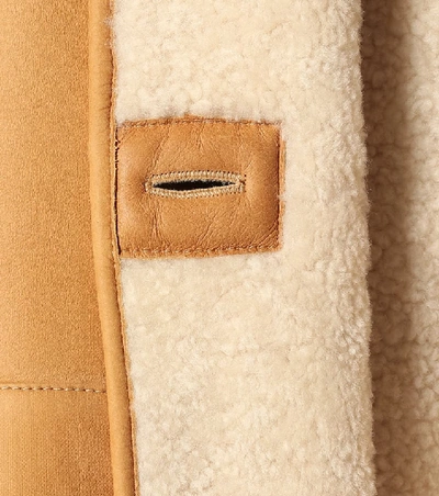 Shop Loewe Shearling And Leather Jacket In Beige