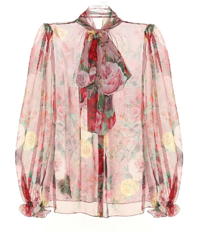 Shop Dolce & Gabbana Floral Silk-chiffon Blouse In Pink