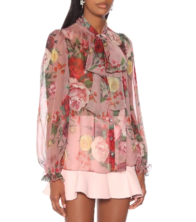 Shop Dolce & Gabbana Floral Silk-chiffon Blouse In Pink