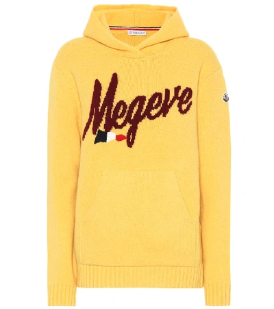 Shop Moncler Wool And Cashmere-blend Hoodie In Yellow
