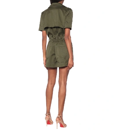 Shop Balmain Stretch-cotton Playsuit In Green