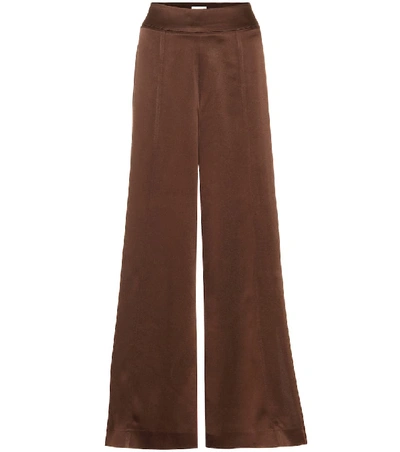 Shop Arje Naia High-rise Wide-leg Satin Pants In Brown
