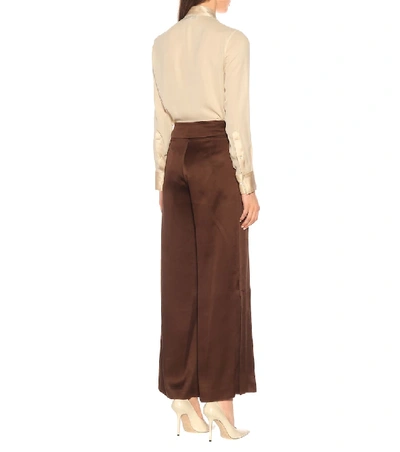 Shop Arje Naia High-rise Wide-leg Satin Pants In Brown