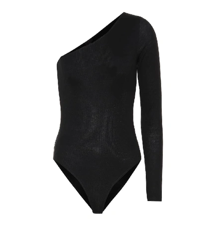 Shop Atm Anthony Thomas Melillo Ribbed One-shoulder Bodysuit In Black