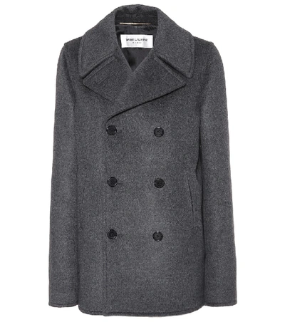 Shop Saint Laurent Wool, Angora And Cashgora Coat In Grey