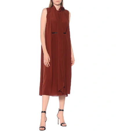 Shop Victoria Beckham Sleeveless Scarf Silk Midi Dress In Brown