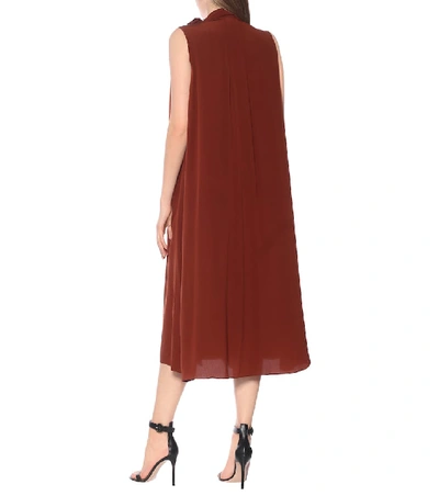 Shop Victoria Beckham Sleeveless Scarf Silk Midi Dress In Brown