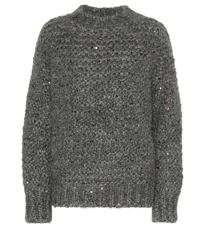 Shop Brunello Cucinelli Sequined Mohair-blend Sweater In Grey