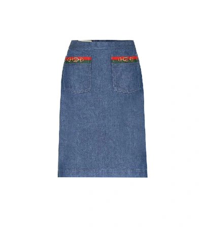 Shop Gucci Denim Midi Skirt In Blue