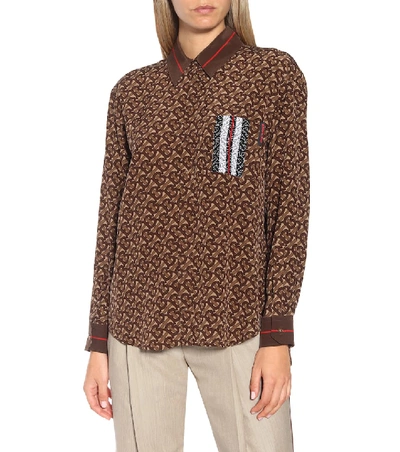 Shop Burberry Monogram Stripe Printed Silk Shirt In Brown