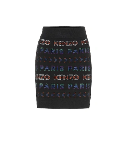 Shop Kenzo Intarsia Wool-blend Skirt In Black