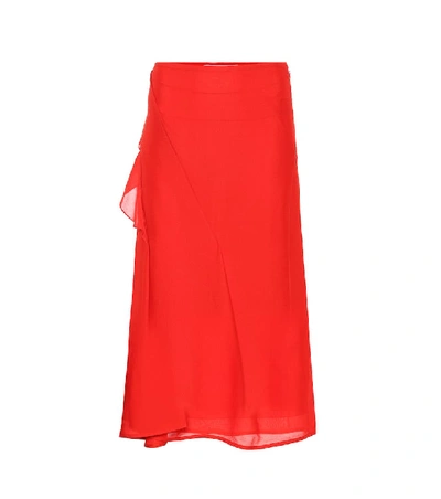 Shop Victoria Beckham Silk Midi Skirt In Red