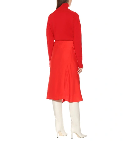 Shop Victoria Beckham Silk Midi Skirt In Red