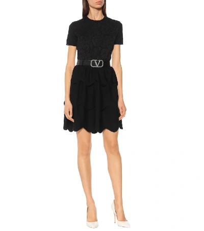 Shop Valentino Wool And Cotton-blend Dress In Black