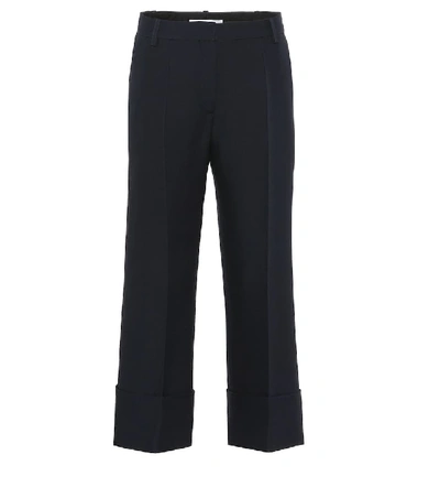 Shop Valentino Wide-leg Wool-blend Crêpe Pants In Blue