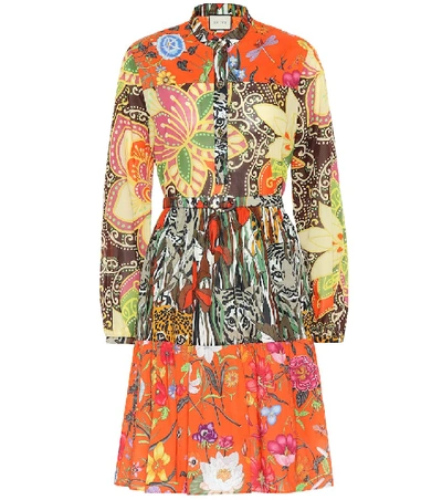 Shop Gucci Printed Cotton Dress In Multicoloured