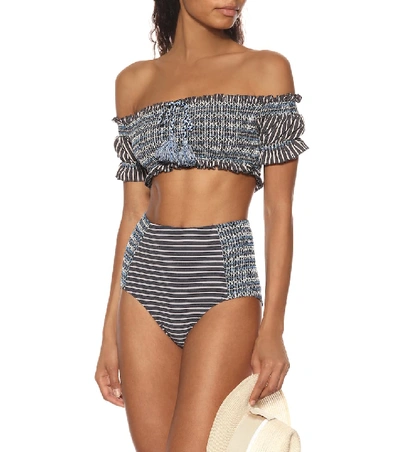 Shop Jonathan Simkhai High-waisted Striped Bikini Bottoms In Blue