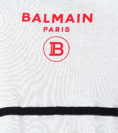 Shop Balmain Striped Cotton T-shirt In White