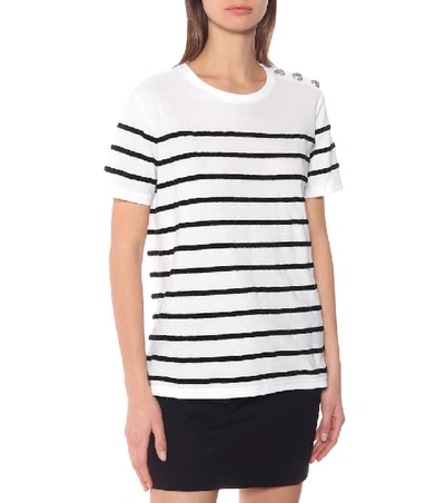 Shop Balmain Striped Cotton T-shirt In White