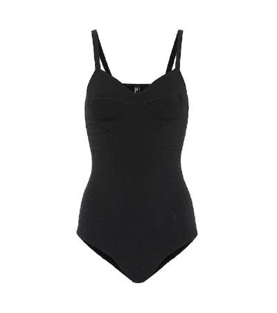 Shop Lisa Marie Fernandez Goldwyn Seersucker Swimsuit In Black