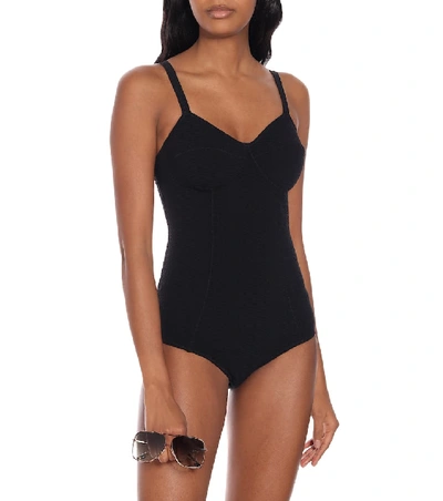 Shop Lisa Marie Fernandez Goldwyn Seersucker Swimsuit In Black