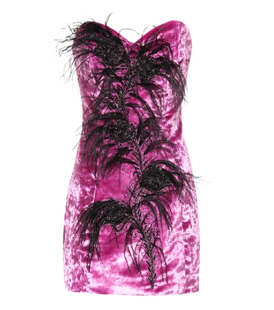 Shop Attico Feather Trim Velvet Bustier Dress In Pink