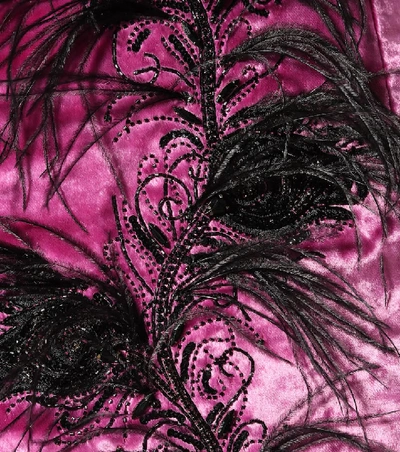 Shop Attico Feather Trim Velvet Bustier Dress In Pink