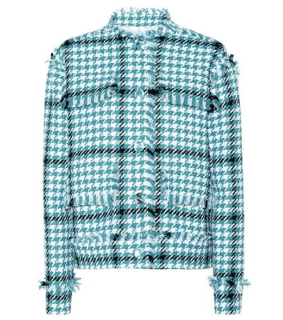 Shop Msgm Houndstooth Cotton-blend Jacket In Blue
