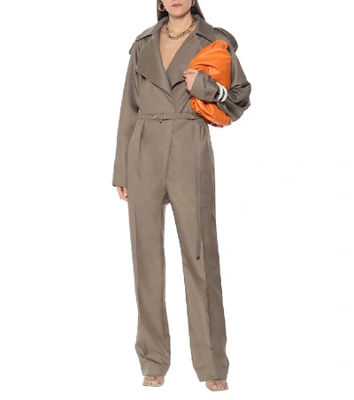 Shop Bottega Veneta Twill Jumpsuit In Beige