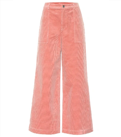 Shop Ganni Stretch Corduroy Wide Pants In Pink