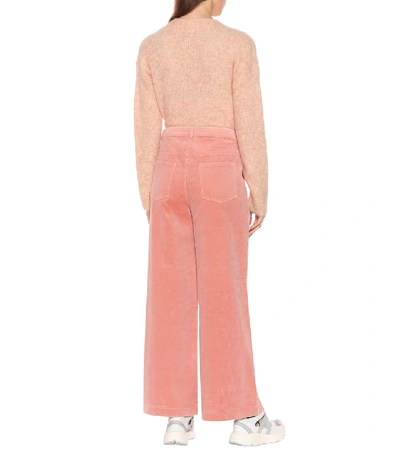 Shop Ganni Stretch Corduroy Wide Pants In Pink