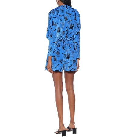 Shop Balenciaga Printed Stretch-velvet Playsuit In Blue