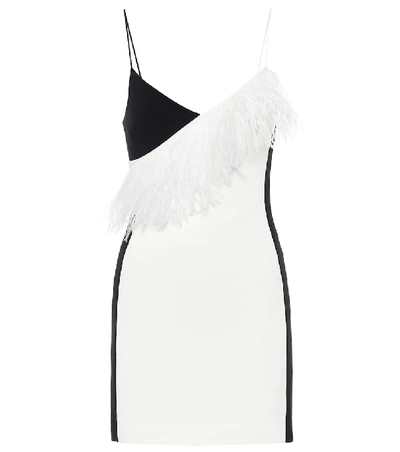 Shop David Koma Feather-trimmed Cady Minidress In White