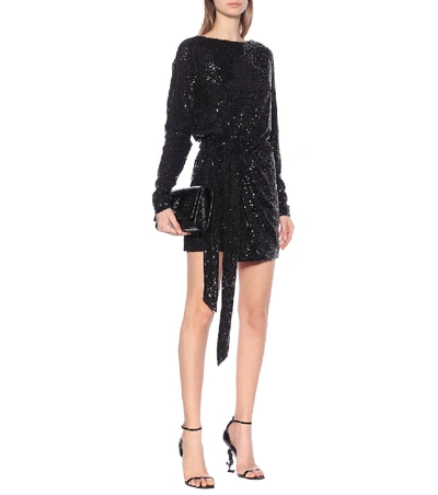 Shop Saint Laurent Sequined Minidress In Black