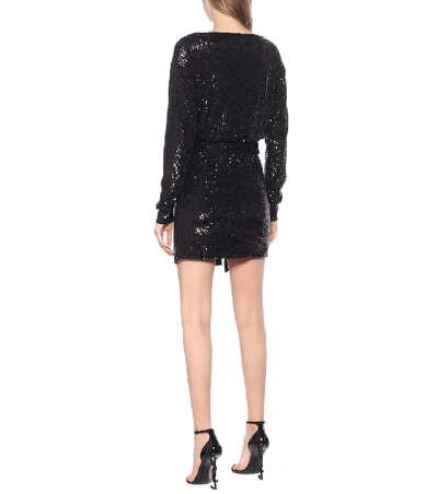 Shop Saint Laurent Sequined Minidress In Black