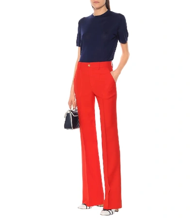 Shop Gucci Silk And Wool Cady Flared Pants In Red