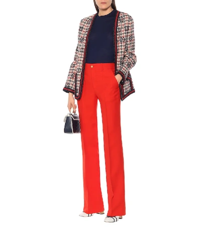 Shop Gucci Silk And Wool Cady Flared Pants In Red