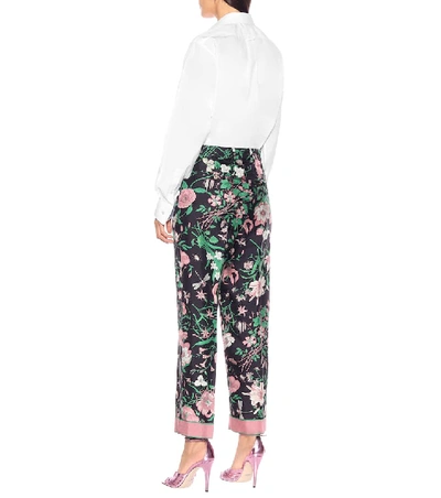 Shop Gucci Floral Silk Pants In Multicoloured